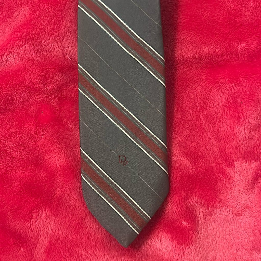 Christian Dior Vintage Tie Gray & Red Silk